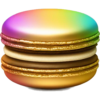 Realistic metallic gold macaroon with gradient colorful filling  emoji