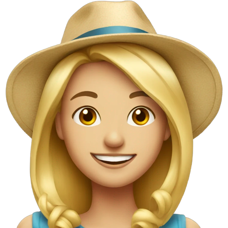 smiling blonde portrait with hat emoji