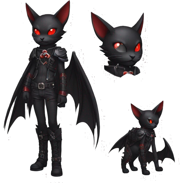 cool edgy black punk red ethereal fantasy nargacuga-bat-cat-Fakemon collar harness full body emoji