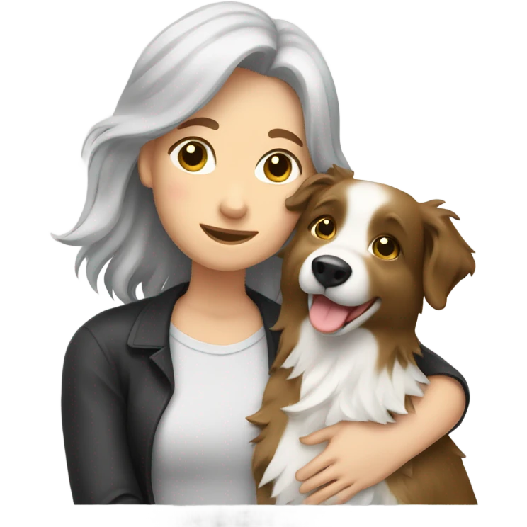 Dark blonde hair woman border collie hugging emoji