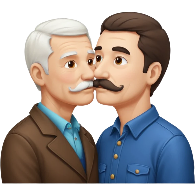 Young brunette man with mustache kissing old man with white hair and mustache emoji