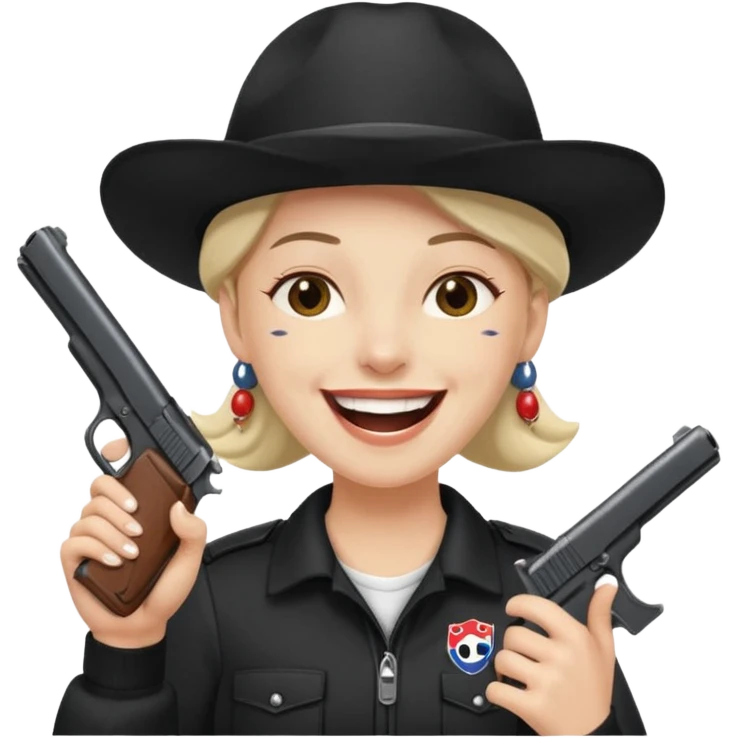 Este emoji 😂 de risa pero con gorro del equipo colo colo y una pistola en la mano emoji