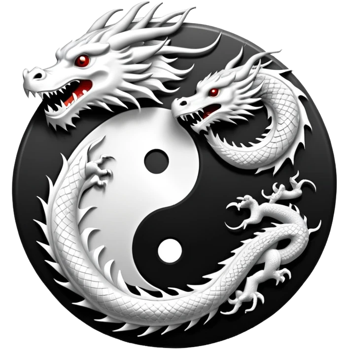 An icon symbolizing Eastern martial arts in the style of an emblem, featuring a black-and-white Yin-Yang symbol and a dragon at the center, surrounded by elements like a dojo. Transparent background highlights balance and power. emoji