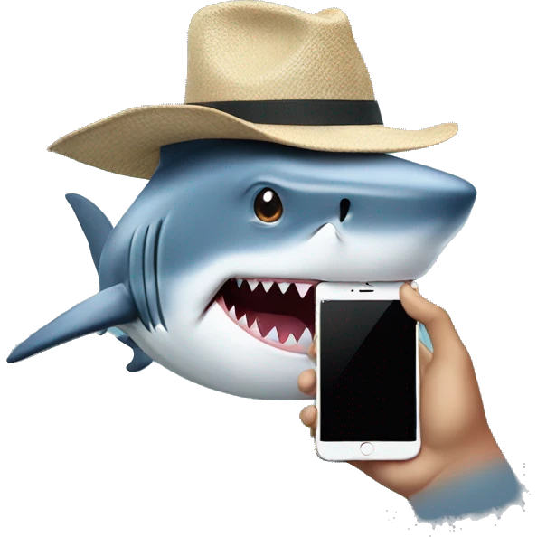 shark holding an iphone in a hat emoji
