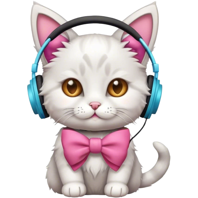 cute cat with bow and headphones emoji