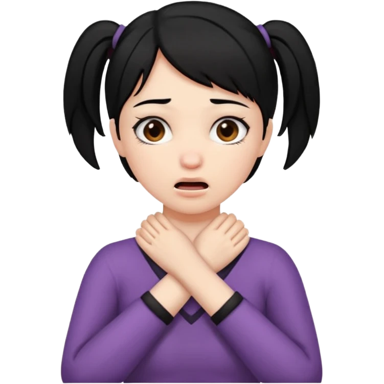 criss cross hands around throat choking self emoji female black hair brown eyes  emoji