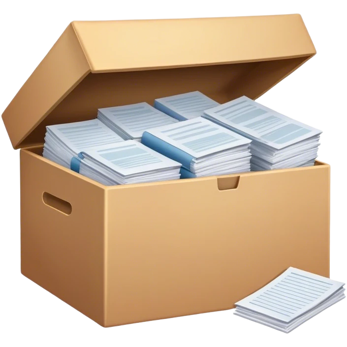 a huge box bursting with a lot of documents and papers emoji