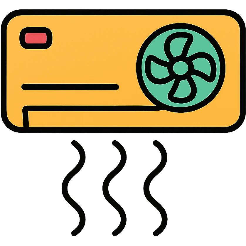 Colorful air conditioning unit with cool blue air waves emoji