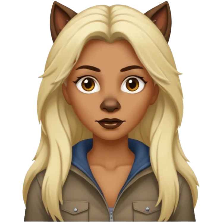 dark brown werewolf woman with long blond hair in casual outfit emoji