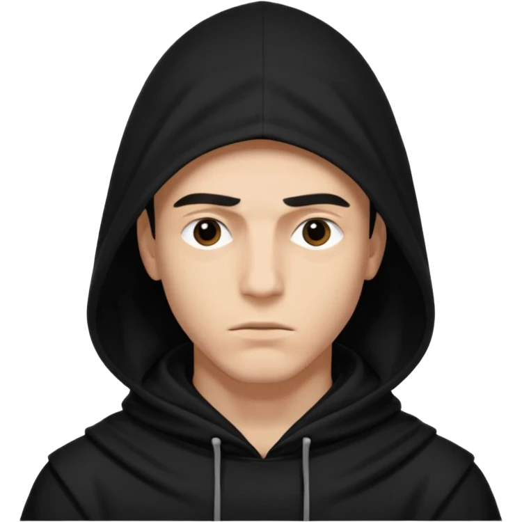 Un joven con una capucha negra que solo le deje ver los ojos y cejas emoji