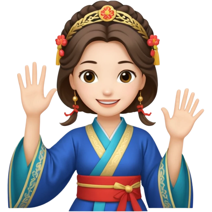 sexy european girl in hanfu clothes waving to greet emoji