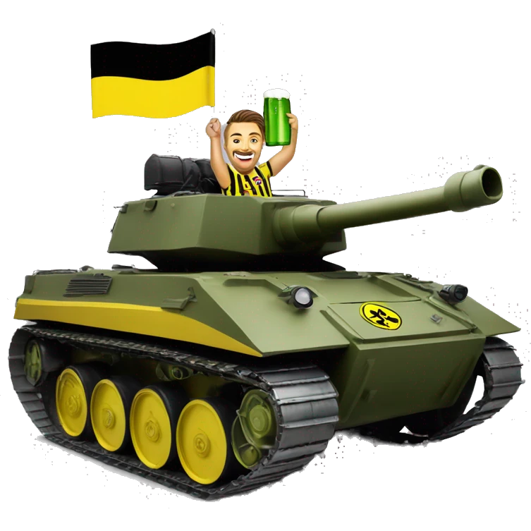 Bvb dortmund fan riding on a tank with a beer in hand emoji