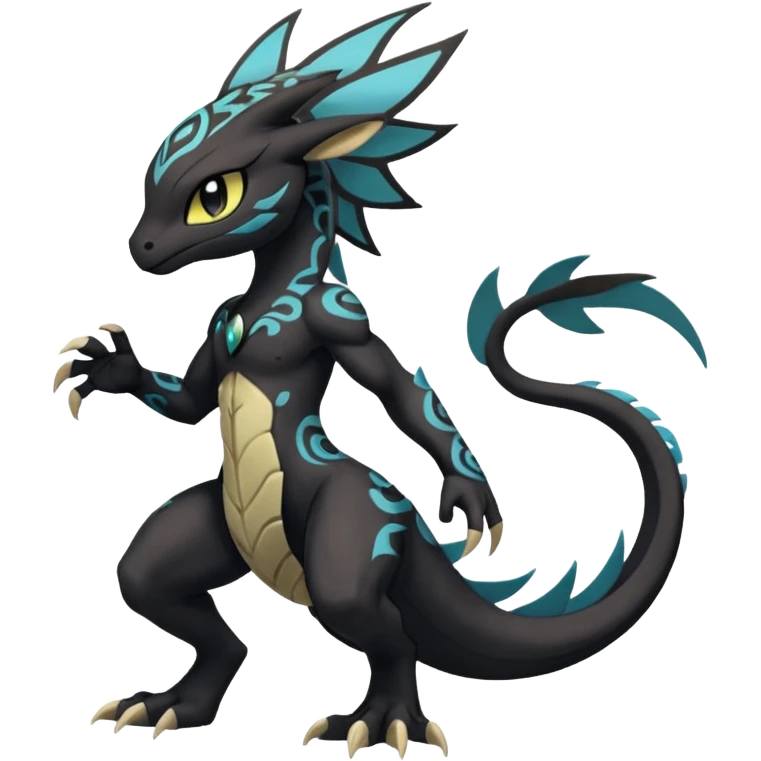 Tribal Exotic Meloetta-Stitch-Zekrom-Salandit-fusion, full body, tribal markings  emoji