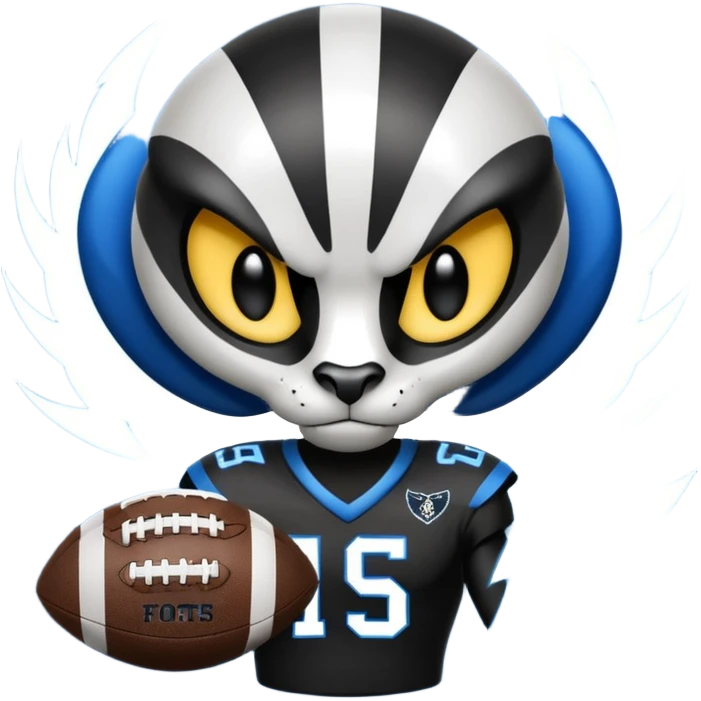 Кобра с чёрными и белыми глазами и чёрной и белой молниями из глаз. У неё чёрно-белая футбольная форма с надписью FangElite emoji