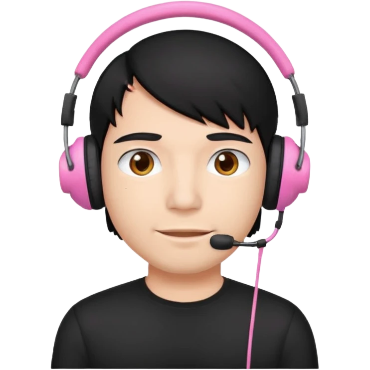 guy with black hair, black shirt and pink headset emoji