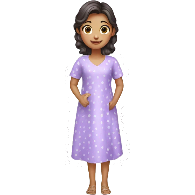 A girl with lavender kurti white spots saying bye emoji
