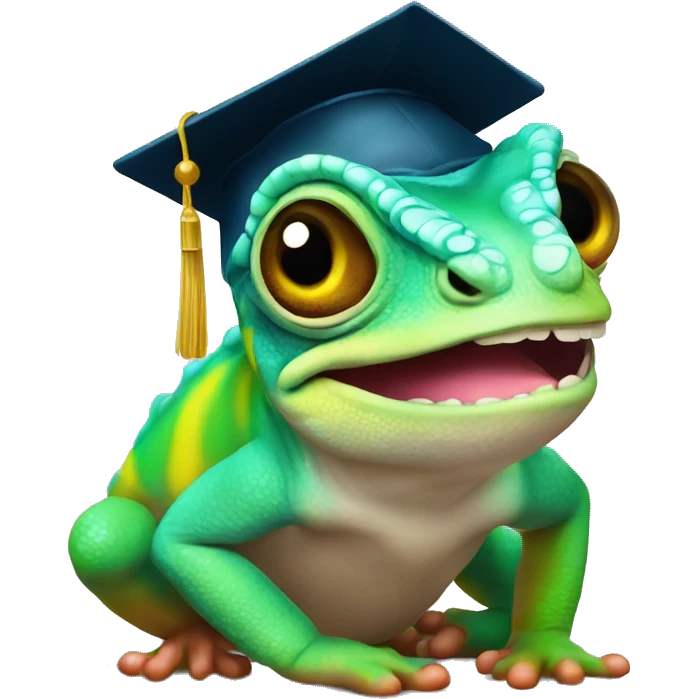 cuty chameleon with mortarboard emoji