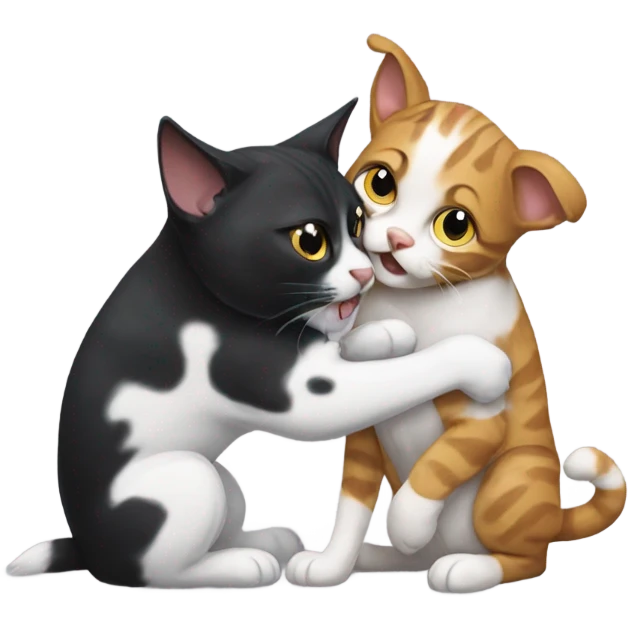 tabby cats fighting with a black and white dog emoji
