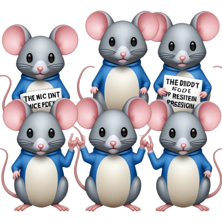 Transgenic mice with protest signs saying “The mice didn’t transition Mr. President” emoji