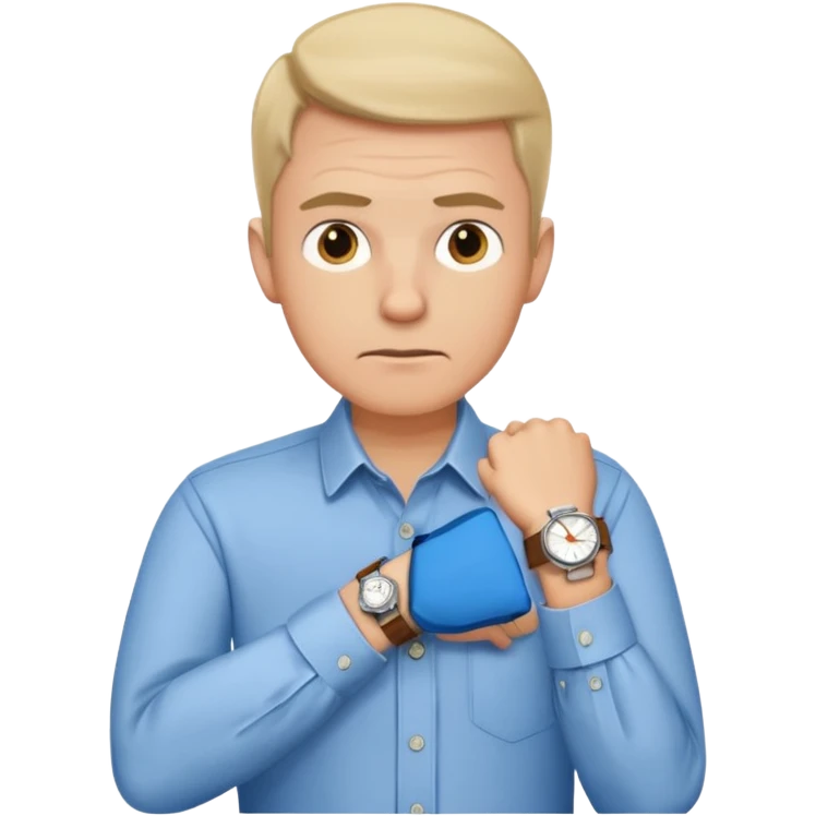 bored man pointing at his watch on his wrist emoji