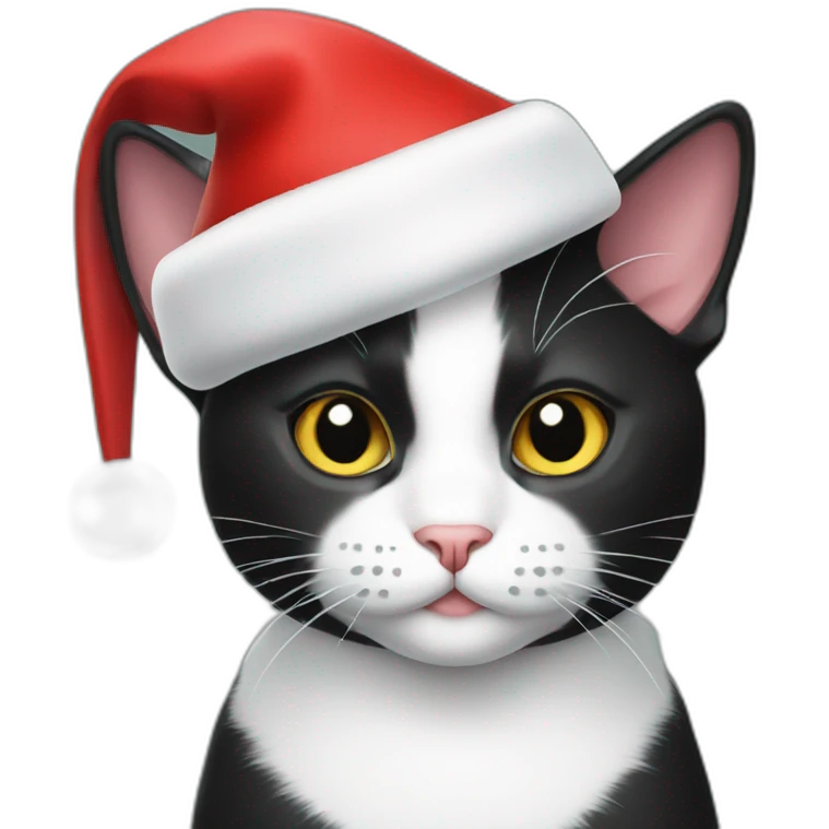Tuxedo cat with Christmas hat emoji