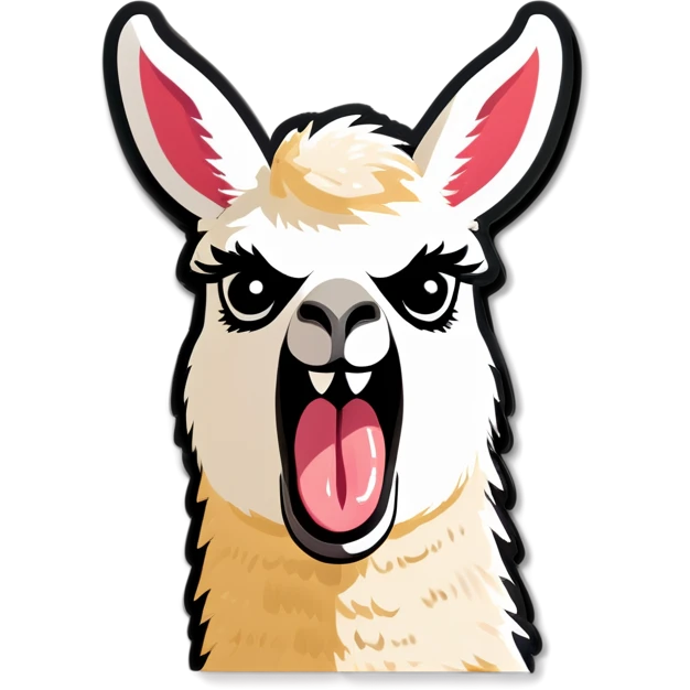 llama panic face sticking tongue out emoji