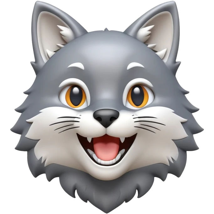 3D-style gray wolf or cat-like character emoji, joyful and excited expression, clean and glossy, inspired by TenSquared logo emoji