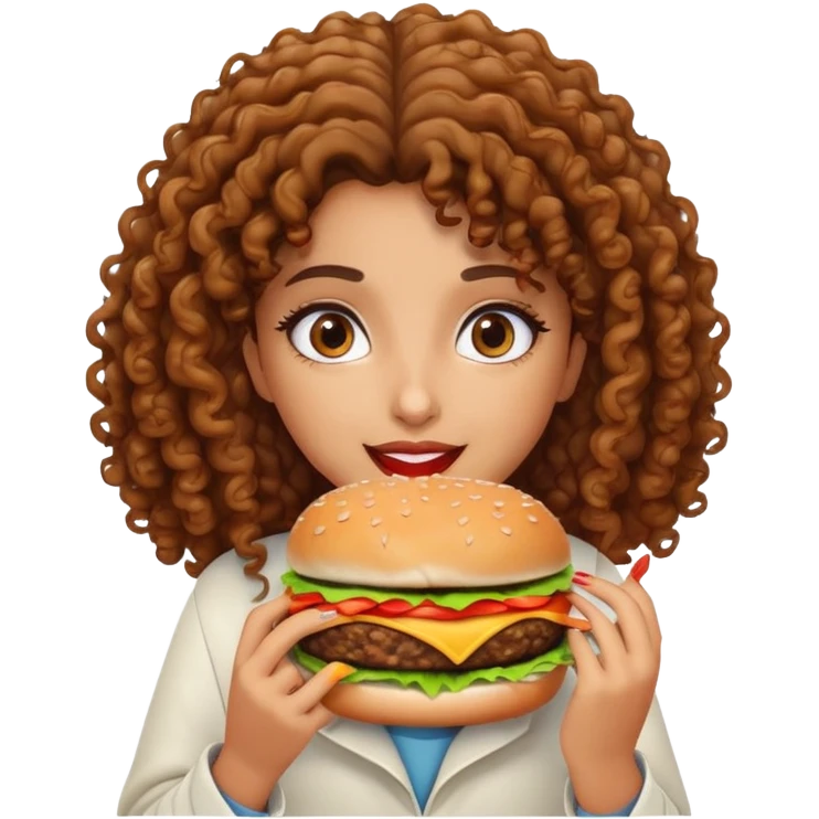 Arab curly hair girl eating a burger  emoji