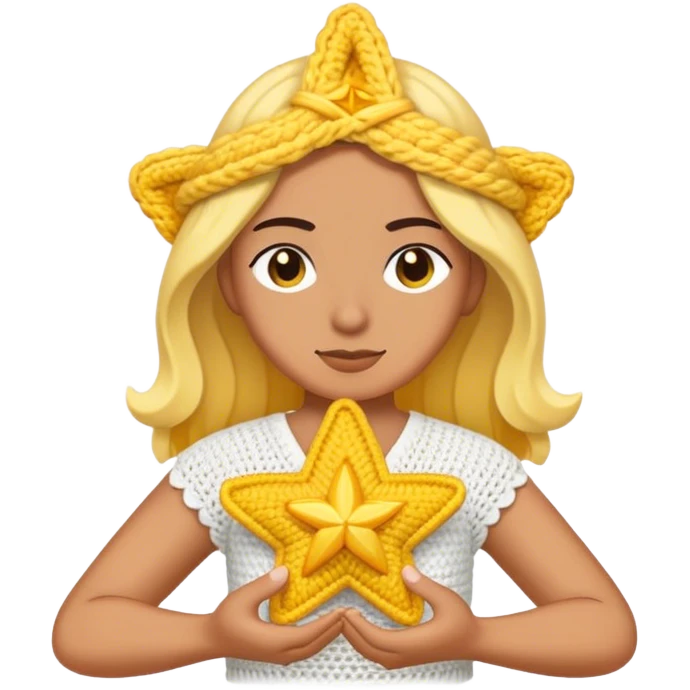 crotcheting a fabric yellow dream star with your hands emoji
