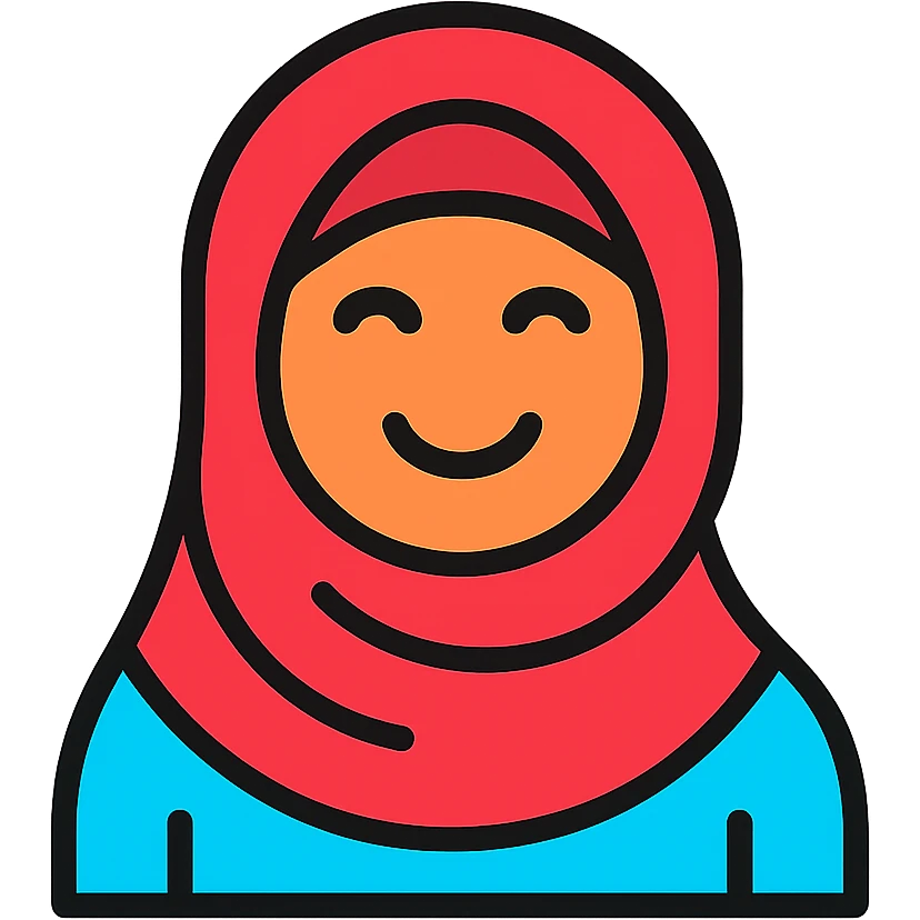 flat icon of a smiling hijabi woman, modern and friendly emoji