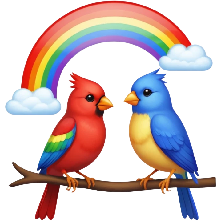 Bright sun clouds neon rainbows blue birds red cardinals  emoji