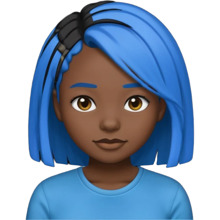 black girl emoji with blue hair and edges in a black shirt  emoji