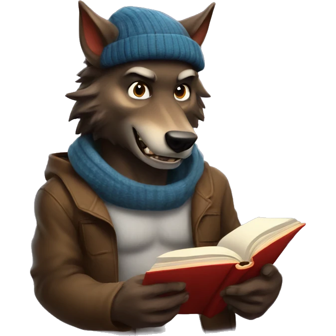 nice werewolf with a beanie reading a book  emoji