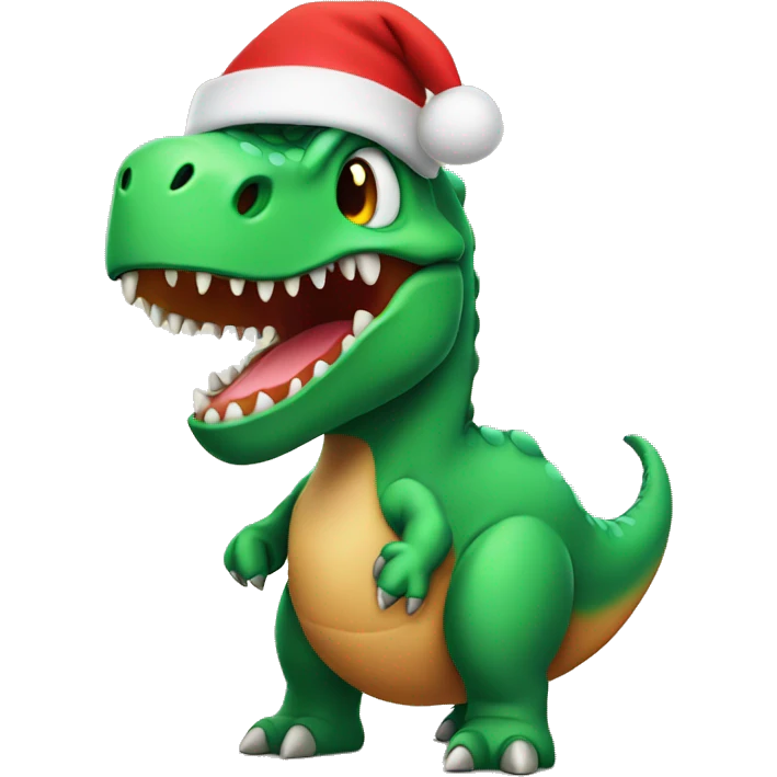 Dinosaur wearing Christmas hat emoji