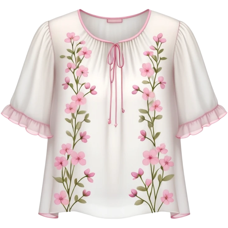 White very short sleeved chiffon blouse with little pink flowers  emoji