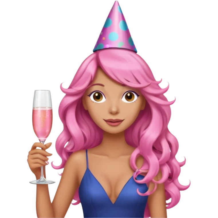 One lady with long pink curled hair and tan skin holding a glass of  pink champagne in each hand emoji