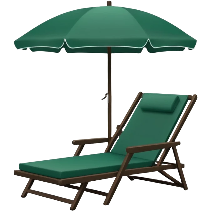 dark green lounge chair under white beach umbrella, minimalism, iOS emoji style, no faces or smileys emoji