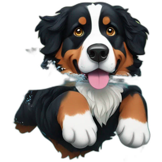 Bernese mountain dog swimming in fjord emoji