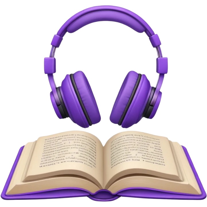 purple open storybook with purple headphones on top emoji