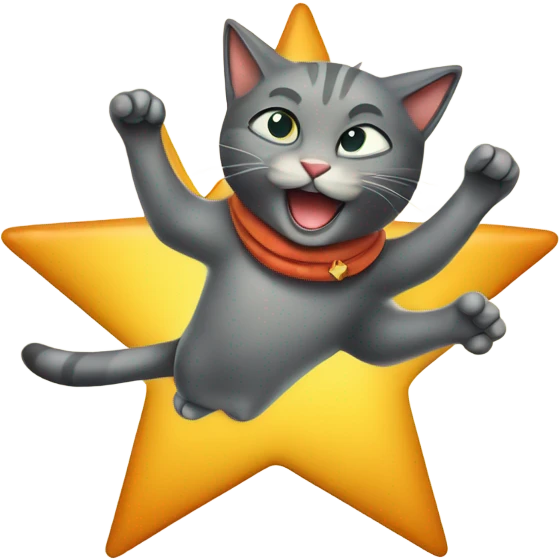 Retro cartoon style cat riding star emoji