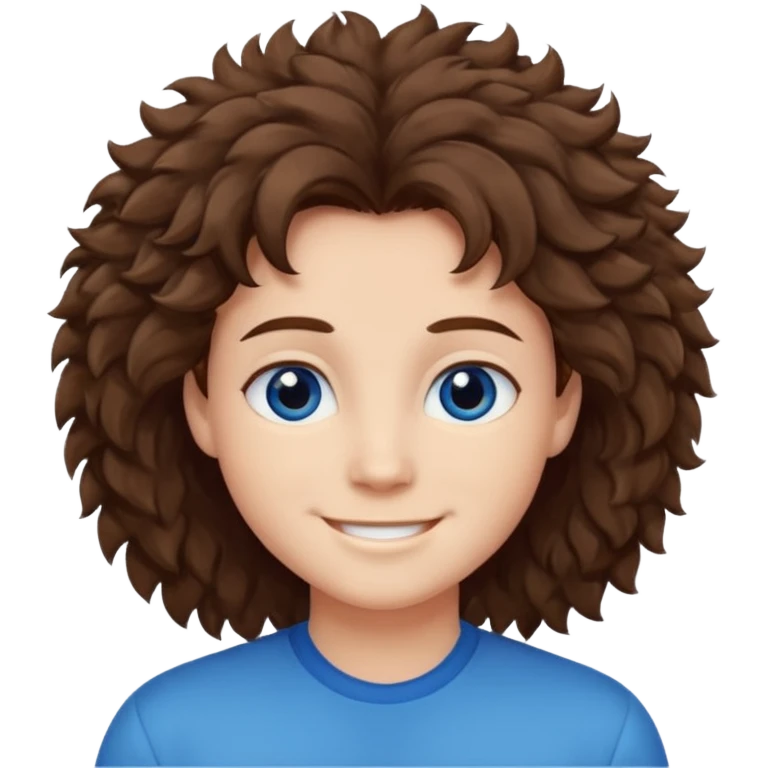 brown hair, blue eye, fluffy hair, textured lineup emoji