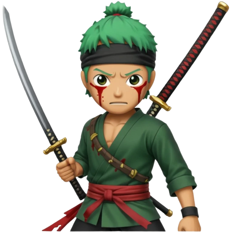 zoro in a battle field with 3 styles sword emoji