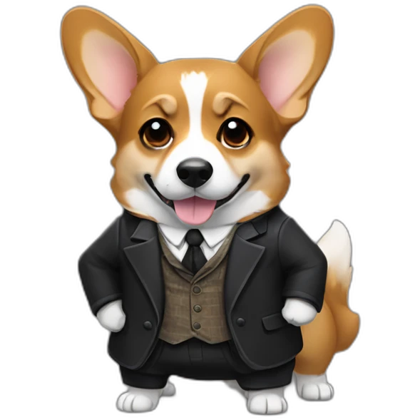 Corgi negro con traje de Sherlock holmes emoji