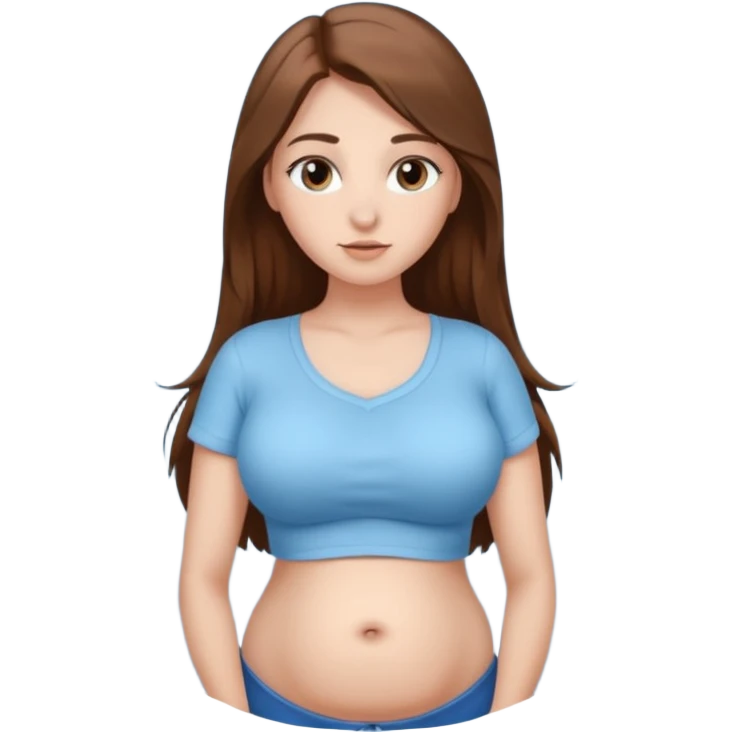 девушка с длинными коричневыми волосами и густыми ресницами и пузиком и сиськами, фото по пояс emoji