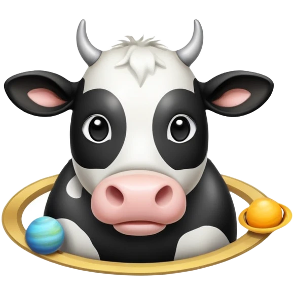 Cartoon cow face with Saturn as its body, the planetary rings circling the middle, and disproportionately large barefoot human feet at the bottom emoji