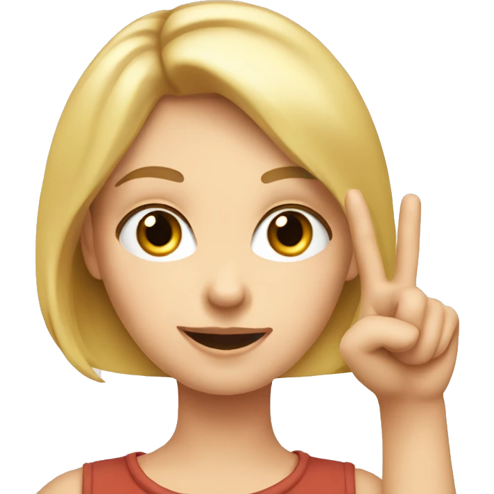 A white girl, a blonde, with an important facial expression, spins the finger of one hand, near the nose. emoji