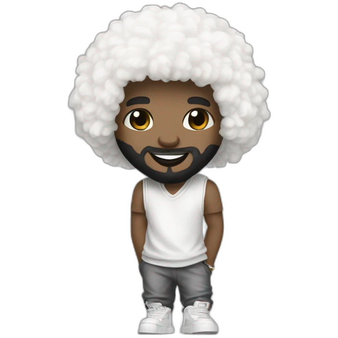 young-rapper-with hoop-white skin-black hair-beard-bichon dog-white-smile emoji