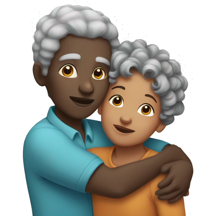 Elderly black woman with gray curly hair hugging a black boy with black hair emoji