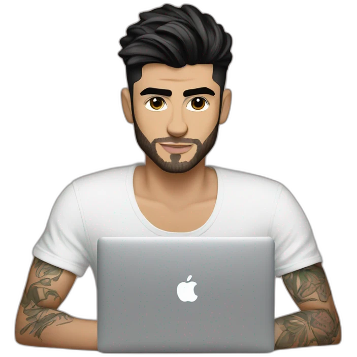zayn malik in nuisette with macbook working emoji