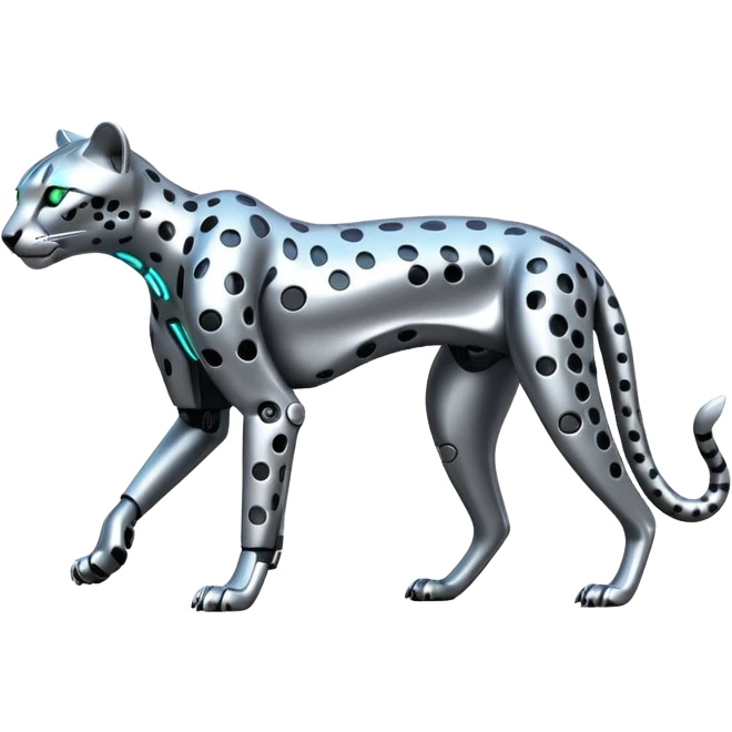 Shiny silvery metallic alloy advanced futuristic Cyberpunkcl cheetah (full body) emoji
